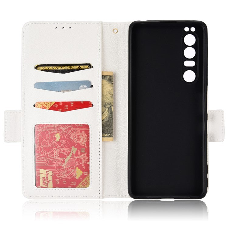 For Sony Xperia 1 III 5G Shockproof Phone Case Litchi Texture PU Leather Stand Wallet Protective Cover - White