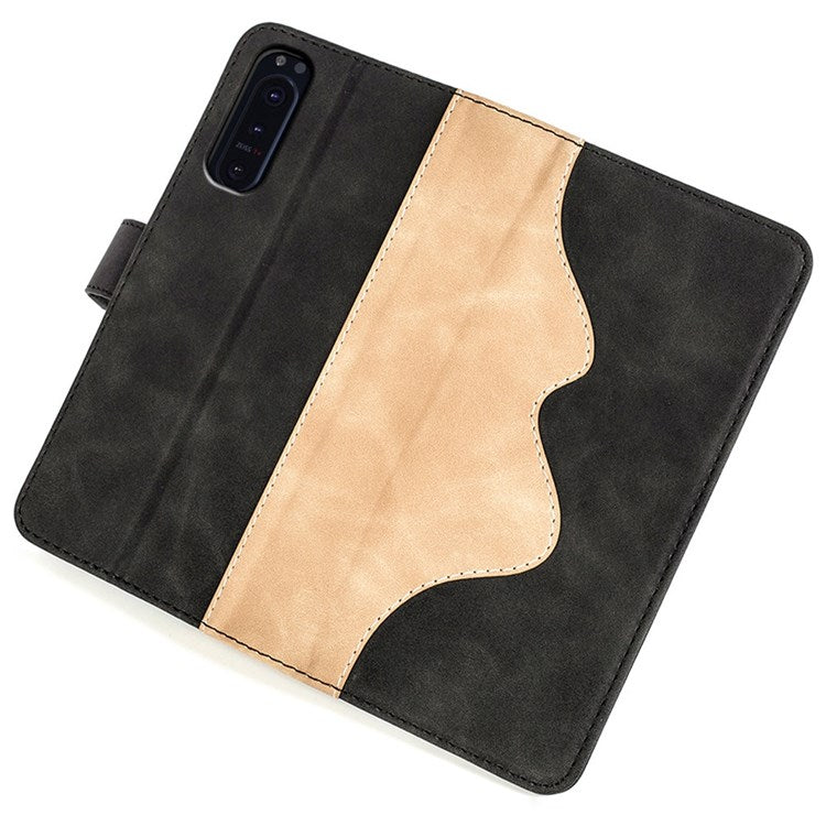 For Sony Xperia 5 II Color Splicing Flip Wallet Phone Case PU Leather Inner TPU Full Body Shockproof Magnetic Closure Stand Cover - Black