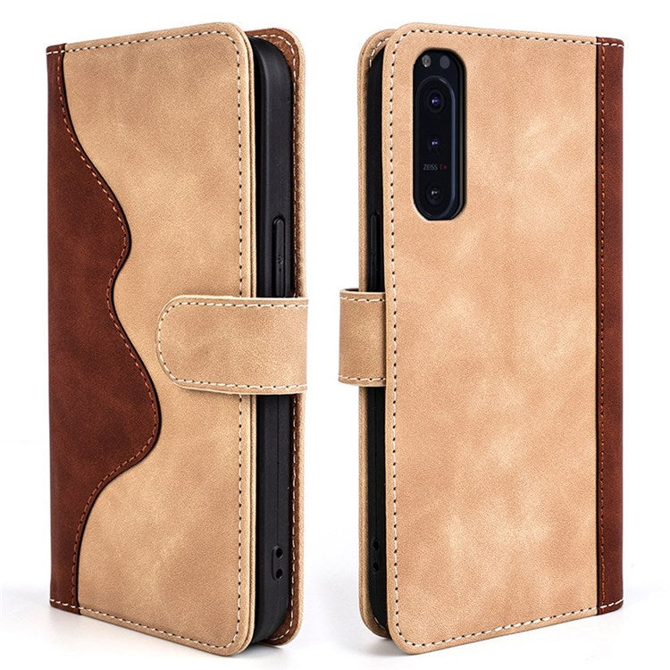 For Sony Xperia 5 II Color Splicing Flip Wallet Phone Case PU Leather Inner TPU Full Body Shockproof Magnetic Closure Stand Cover - Yellow