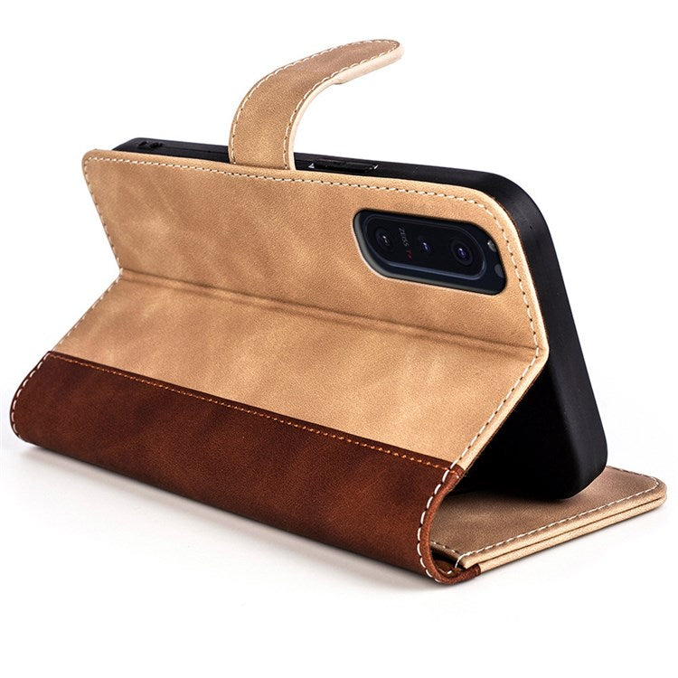 For Sony Xperia 5 II Color Splicing Flip Wallet Phone Case PU Leather Inner TPU Full Body Shockproof Magnetic Closure Stand Cover - Yellow