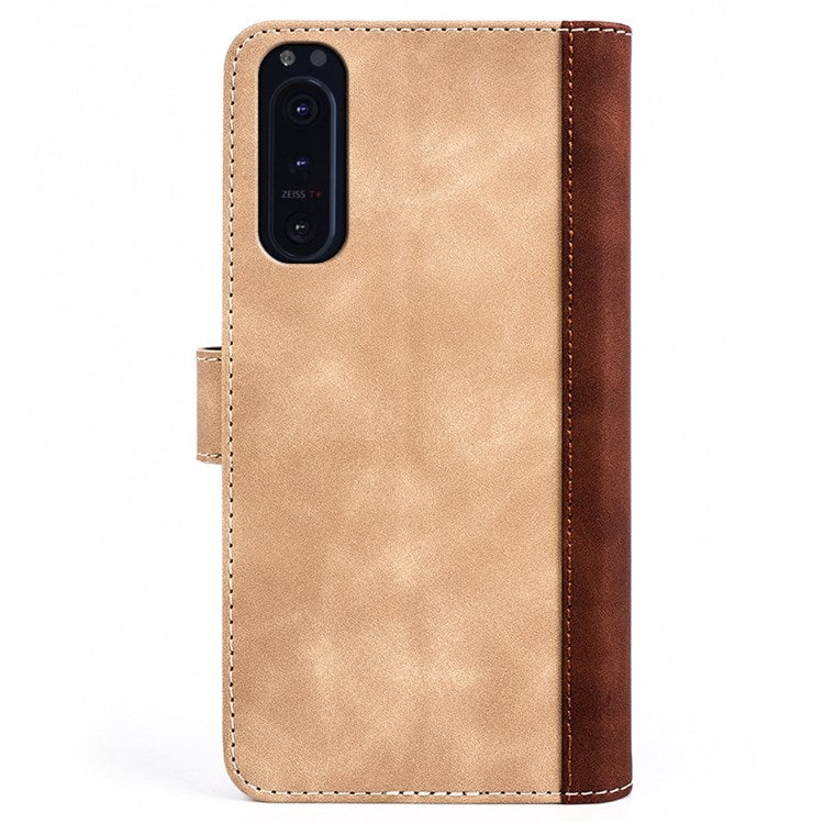 For Sony Xperia 5 II Color Splicing Flip Wallet Phone Case PU Leather Inner TPU Full Body Shockproof Magnetic Closure Stand Cover - Yellow