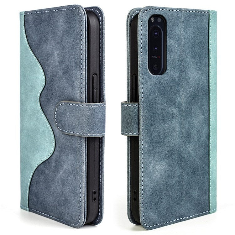 For Sony Xperia 5 II Color Splicing Flip Wallet Phone Case PU Leather Inner TPU Full Body Shockproof Magnetic Closure Stand Cover - Blue