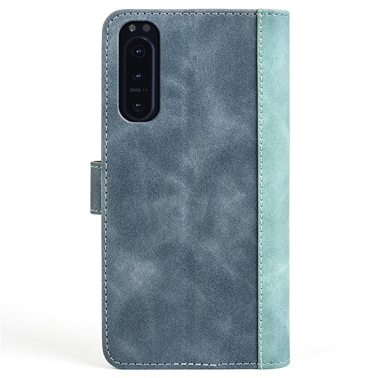 For Sony Xperia 5 II Color Splicing Flip Wallet Phone Case PU Leather Inner TPU Full Body Shockproof Magnetic Closure Stand Cover - Blue