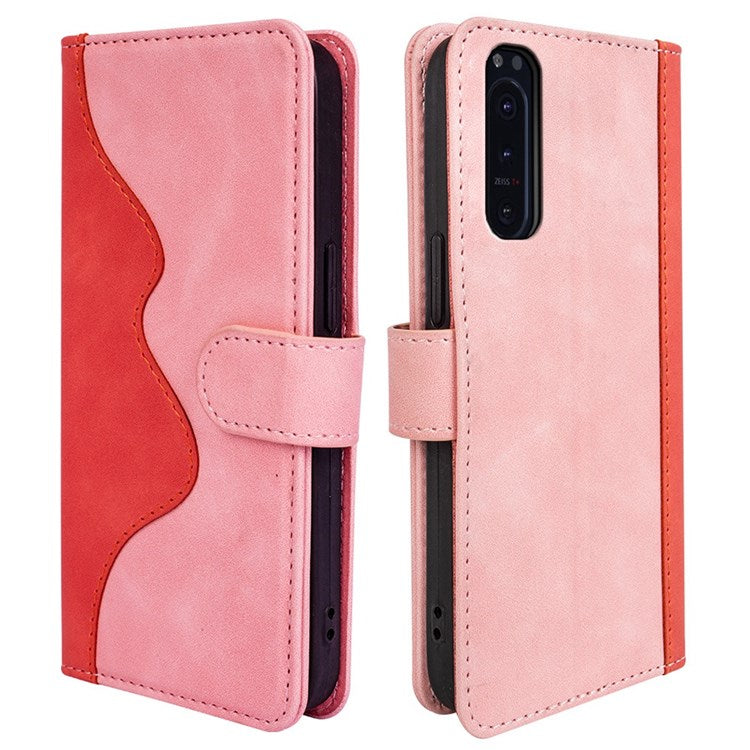 For Sony Xperia 5 II Color Splicing Flip Wallet Phone Case PU Leather Inner TPU Full Body Shockproof Magnetic Closure Stand Cover - Pink