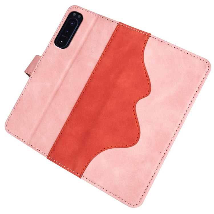 For Sony Xperia 5 II Color Splicing Flip Wallet Phone Case PU Leather Inner TPU Full Body Shockproof Magnetic Closure Stand Cover - Pink