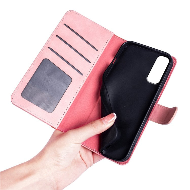 For Sony Xperia 5 II Color Splicing Flip Wallet Phone Case PU Leather Inner TPU Full Body Shockproof Magnetic Closure Stand Cover - Pink
