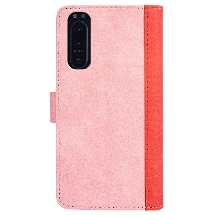 For Sony Xperia 5 II Color Splicing Flip Wallet Phone Case PU Leather Inner TPU Full Body Shockproof Magnetic Closure Stand Cover - Pink