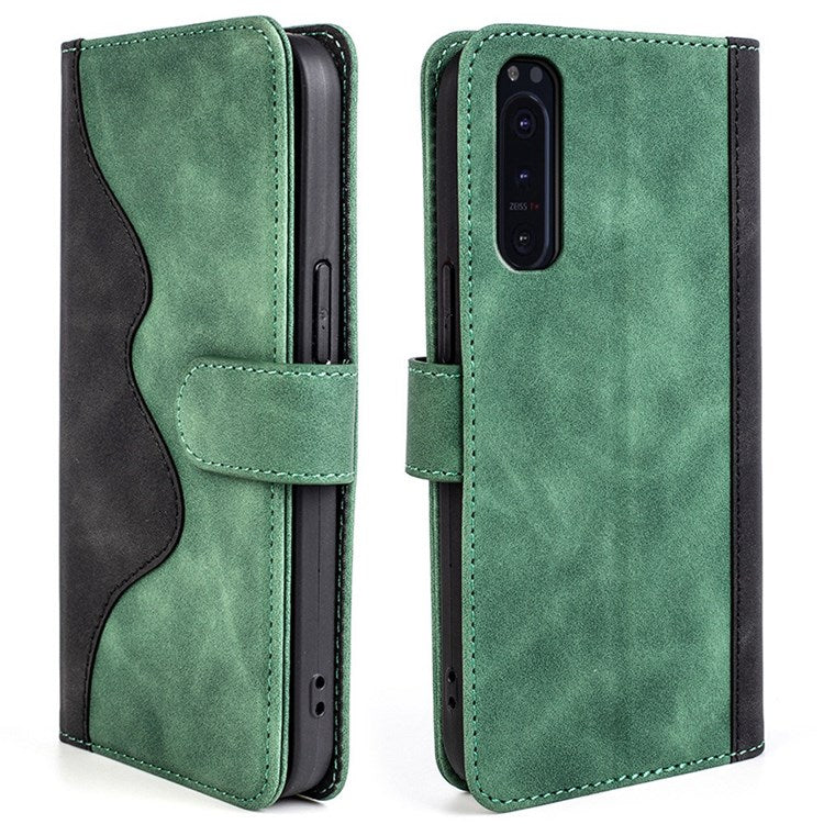 For Sony Xperia 5 II Color Splicing Flip Wallet Phone Case PU Leather Inner TPU Full Body Shockproof Magnetic Closure Stand Cover - Green