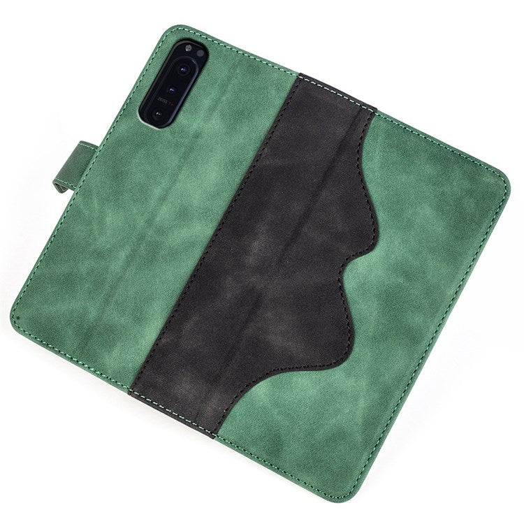 For Sony Xperia 5 II Color Splicing Flip Wallet Phone Case PU Leather Inner TPU Full Body Shockproof Magnetic Closure Stand Cover - Green