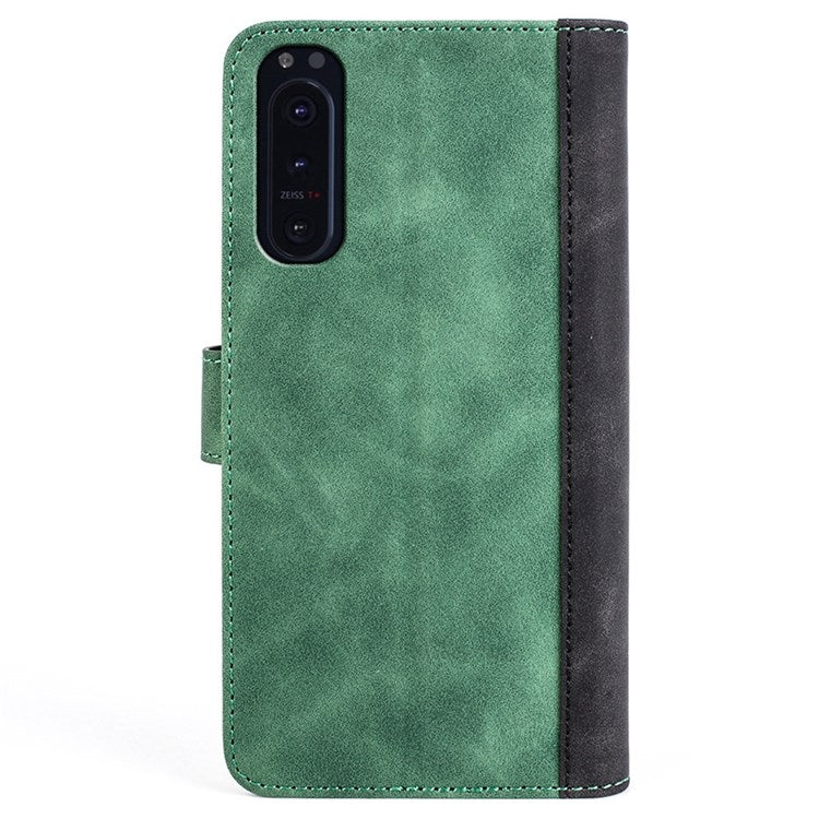 For Sony Xperia 5 II Color Splicing Flip Wallet Phone Case PU Leather Inner TPU Full Body Shockproof Magnetic Closure Stand Cover - Green