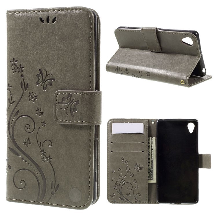 Butterfly Leather Wallet Flip Shell for Sony Xperia X - Grey