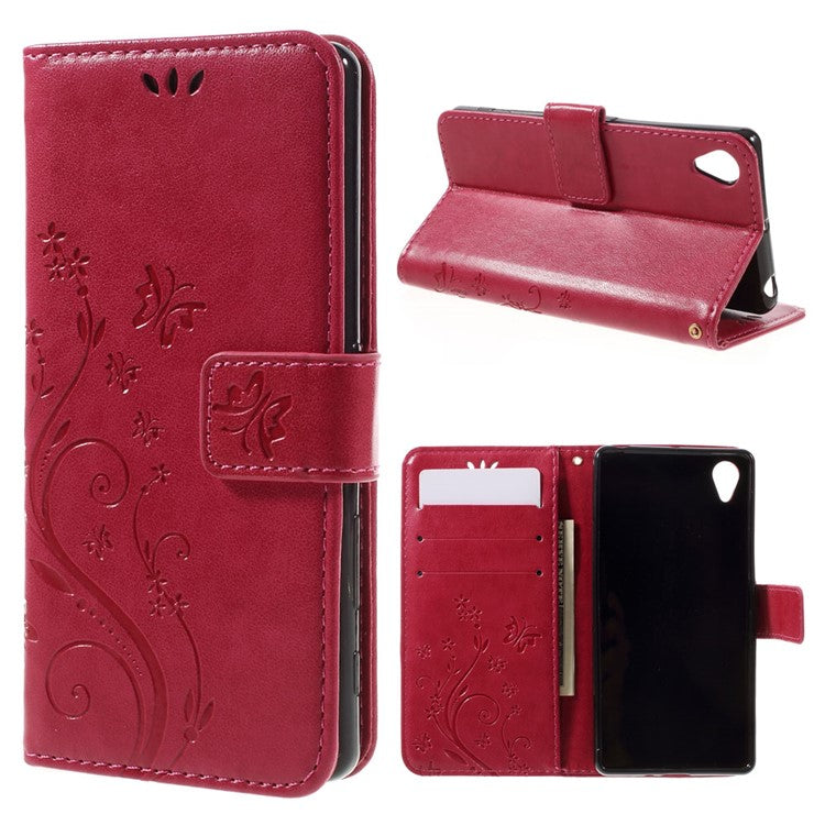 Butterfly Leather Wallet Phone Case for Sony Xperia X - Red