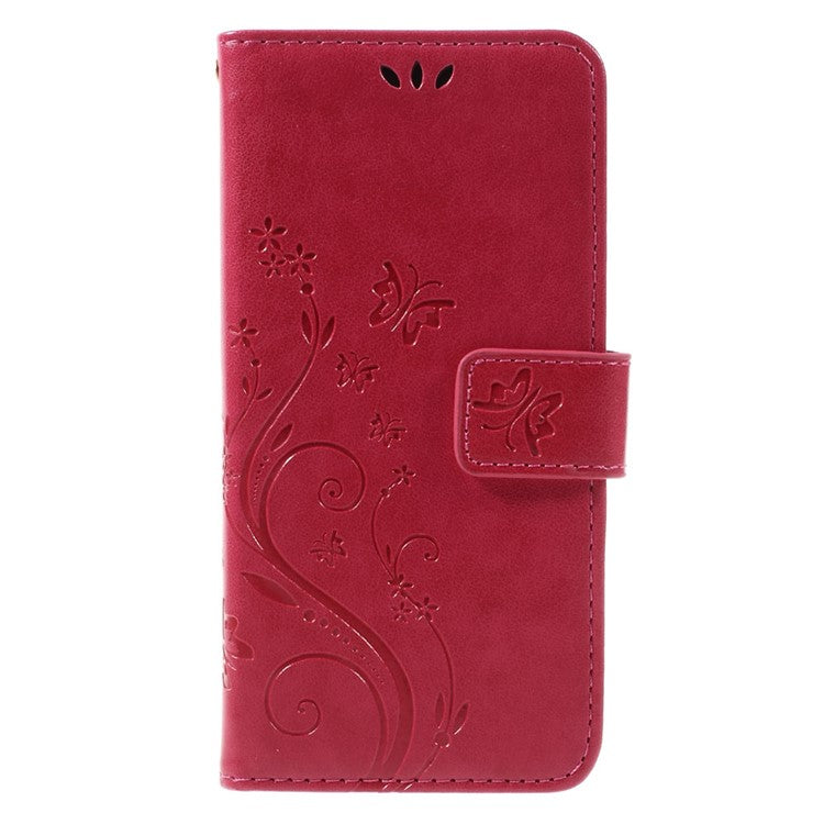Butterfly Leather Wallet Phone Case for Sony Xperia X - Red
