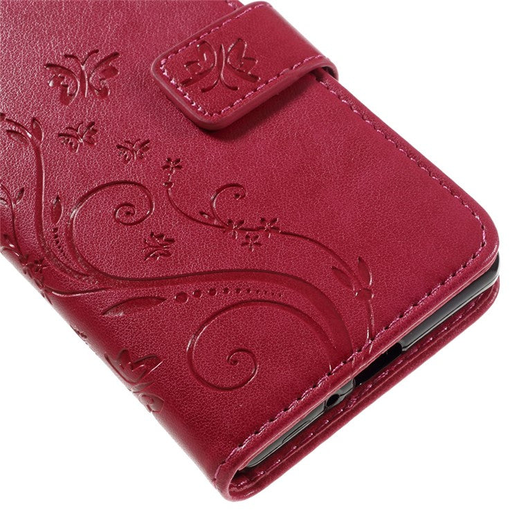 Butterfly Leather Wallet Phone Case for Sony Xperia X - Red