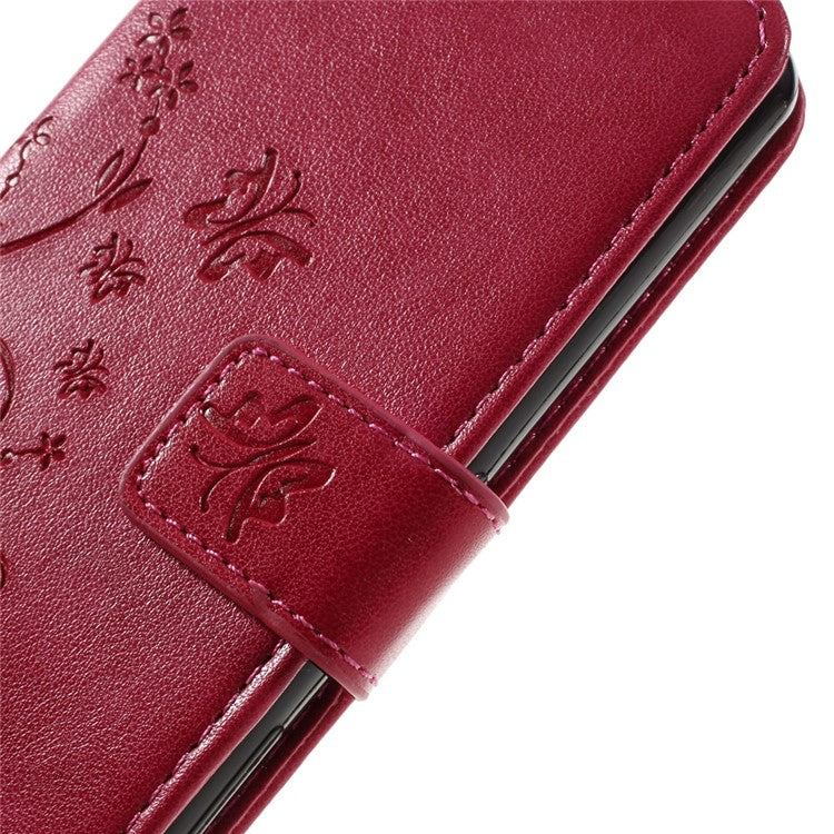 Butterfly Leather Wallet Phone Case for Sony Xperia X - Red