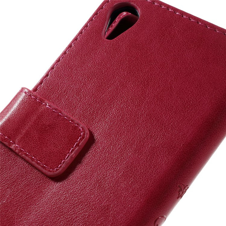 Butterfly Leather Wallet Phone Case for Sony Xperia X - Red