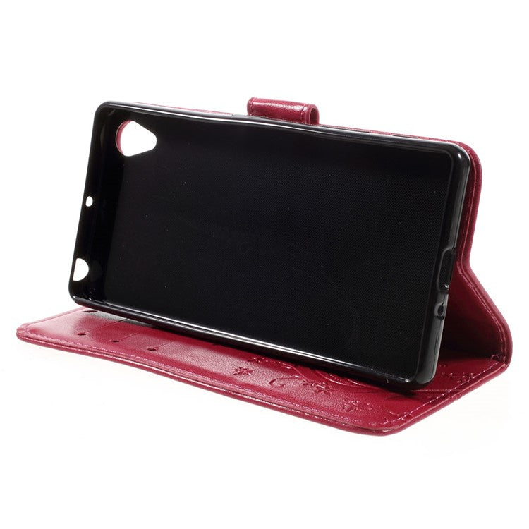 Butterfly Leather Wallet Phone Case for Sony Xperia X - Red