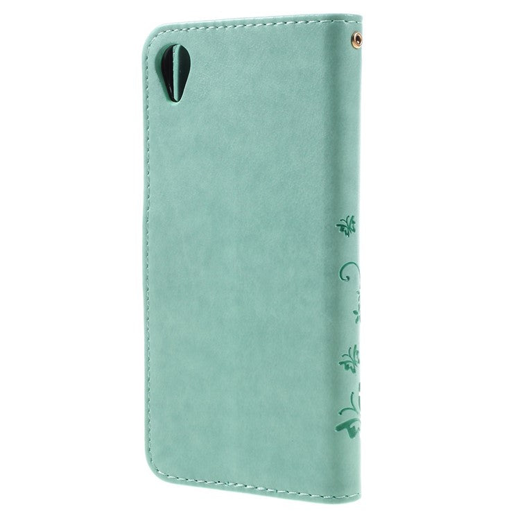 Butterfly Leather Wallet Case Shell for Sony Xperia X - Cyan