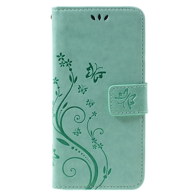 Butterfly Leather Wallet Case Shell for Sony Xperia X - Cyan