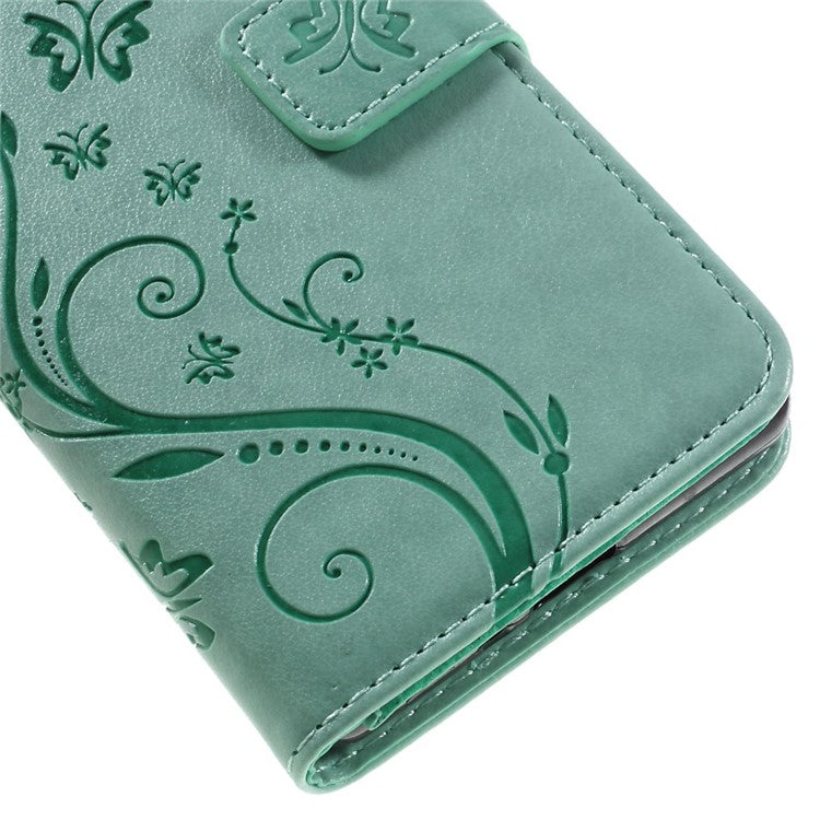 Butterfly Leather Wallet Case Shell for Sony Xperia X - Cyan