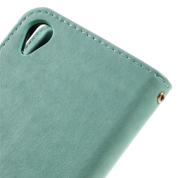 Butterfly Leather Wallet Case Shell for Sony Xperia X - Cyan