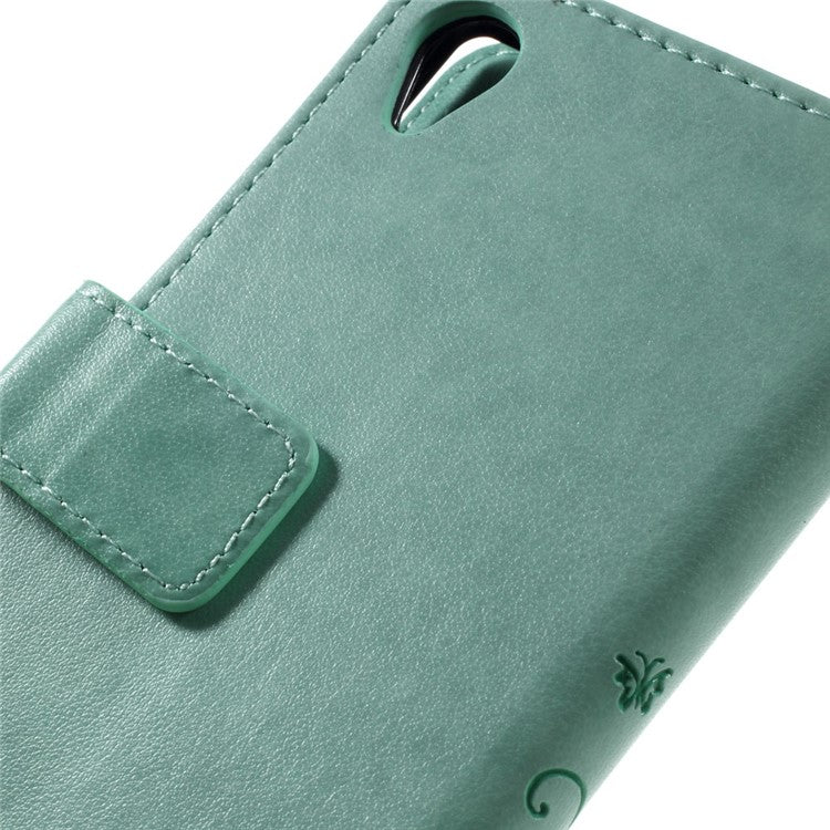 Butterfly Leather Wallet Case Shell for Sony Xperia X - Cyan