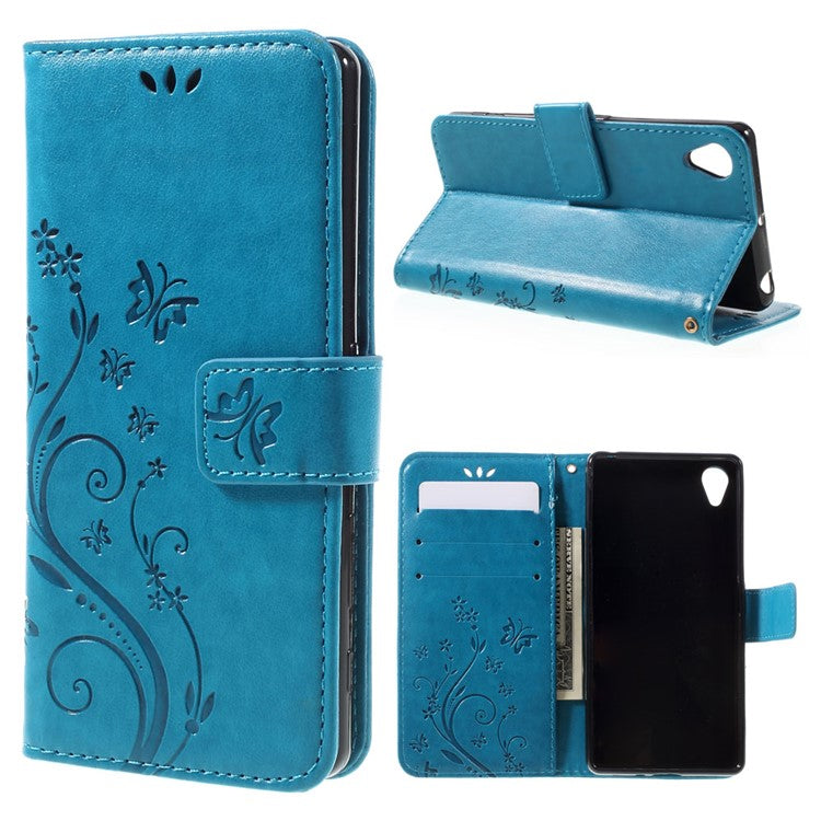 Butterfly Leather Card Holder Case for Sony Xperia X - Blue