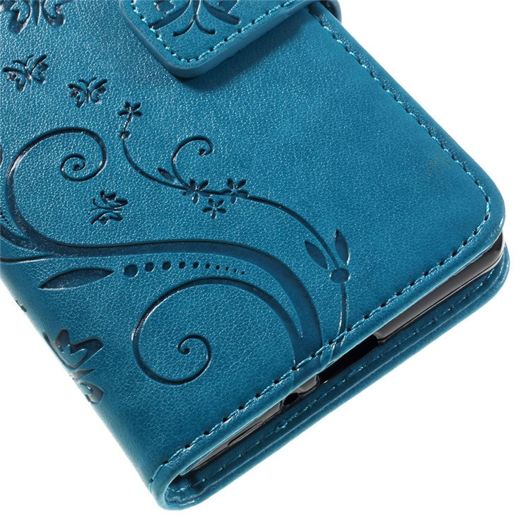 Butterfly Leather Card Holder Case for Sony Xperia X - Blue