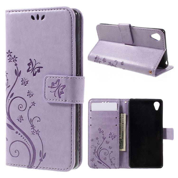 Butterfly Leather Wallet Case Shell for Sony Xperia X - Purple