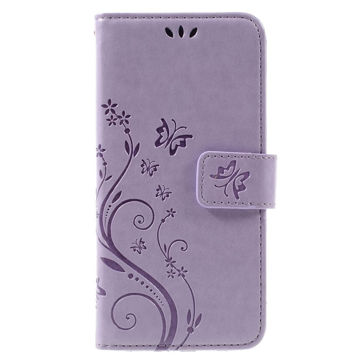 Butterfly Leather Wallet Case Shell for Sony Xperia X - Purple