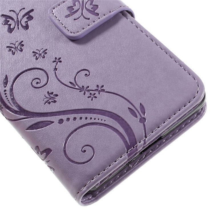 Butterfly Leather Wallet Case Shell for Sony Xperia X - Purple