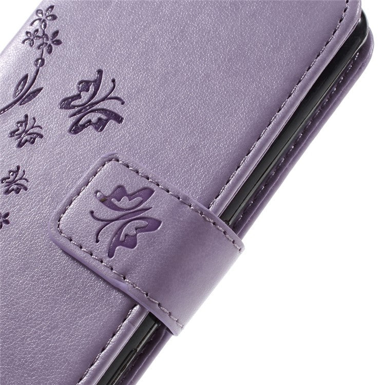 Butterfly Leather Wallet Case Shell for Sony Xperia X - Purple