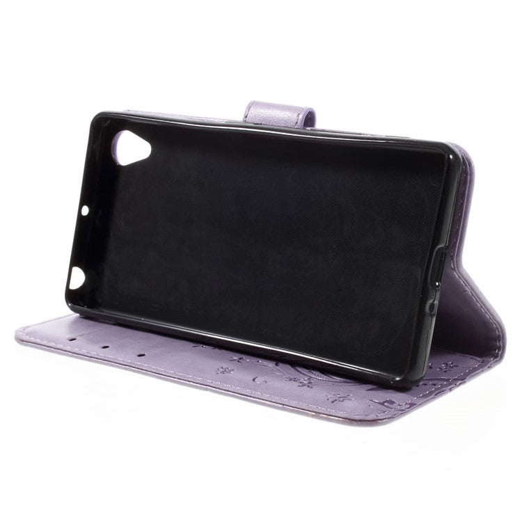 Butterfly Leather Wallet Case Shell for Sony Xperia X - Purple