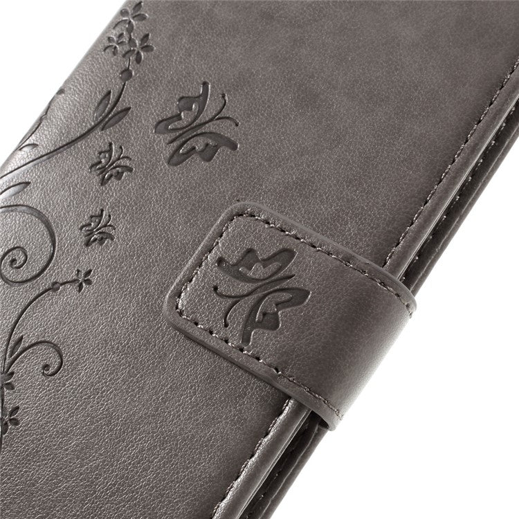 Butterfly Imprinted Leather Wallet Flip Case for Sony Xperia X Performance - Grey