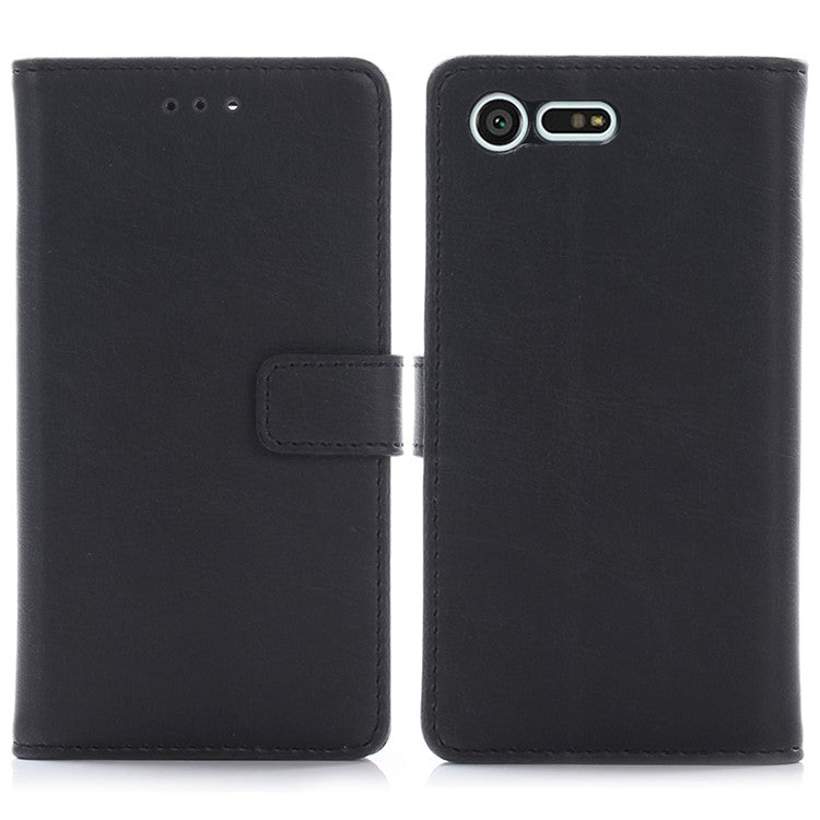 Crazy Horse Texture Leather Case for Sony Xperia X Compact, Shockproof TPU Wallet Stand Book Style Flip Phone Cover - Black