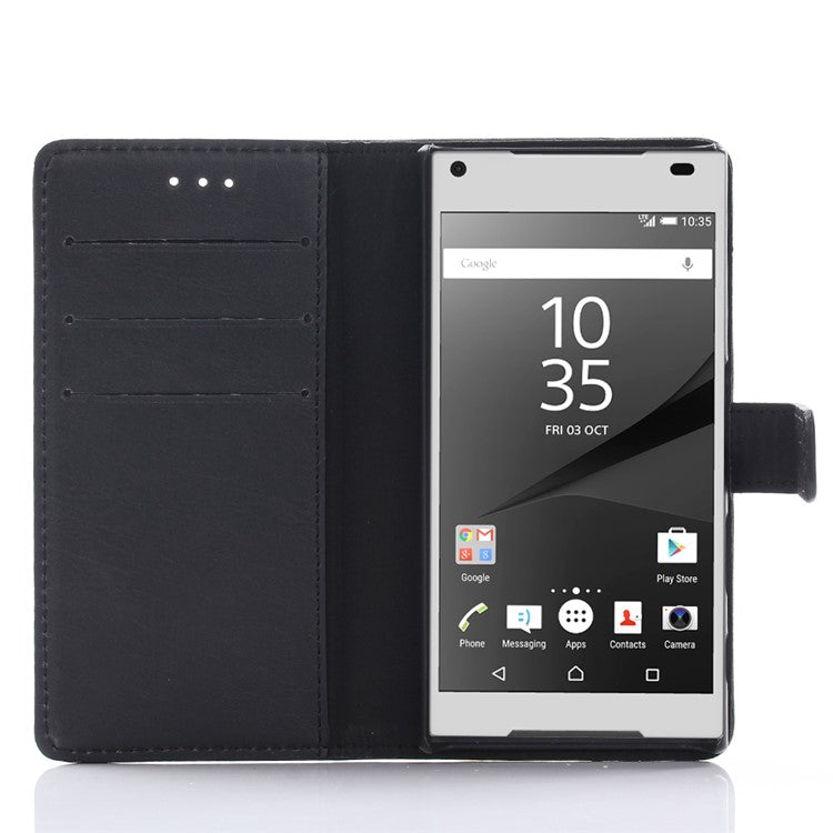 Crazy Horse Texture Leather Case for Sony Xperia X Compact, Shockproof TPU Wallet Stand Book Style Flip Phone Cover - Black