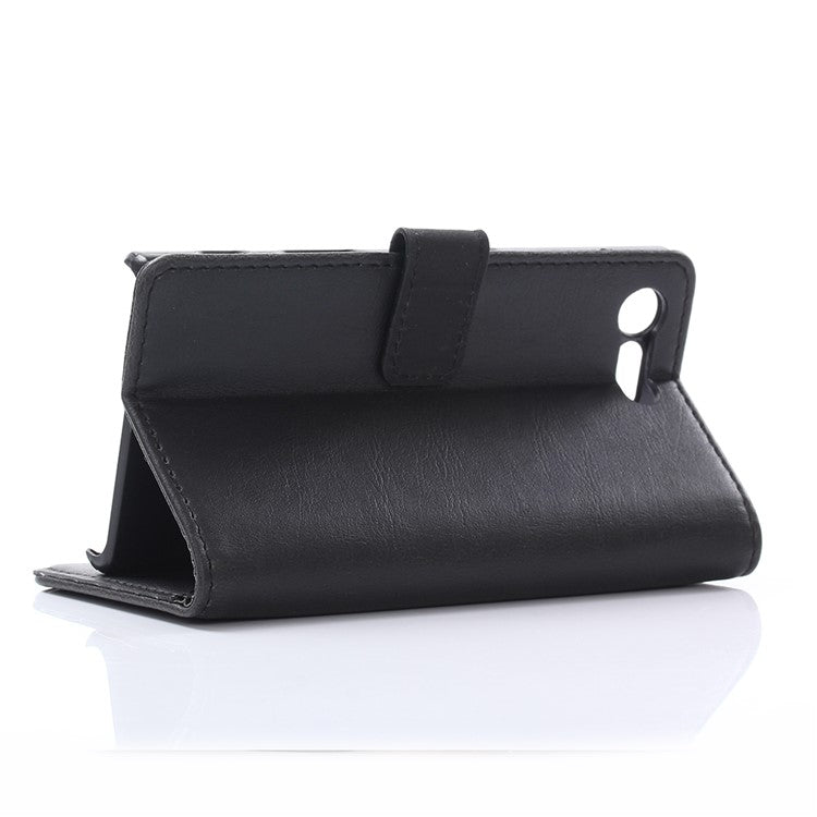 Crazy Horse Texture Leather Case for Sony Xperia X Compact, Shockproof TPU Wallet Stand Book Style Flip Phone Cover - Black