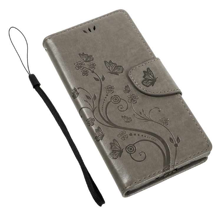 Imprint Floral Butterfly Leather Cover for Sony Xperia XZs / XZ with Lanyard - Grey