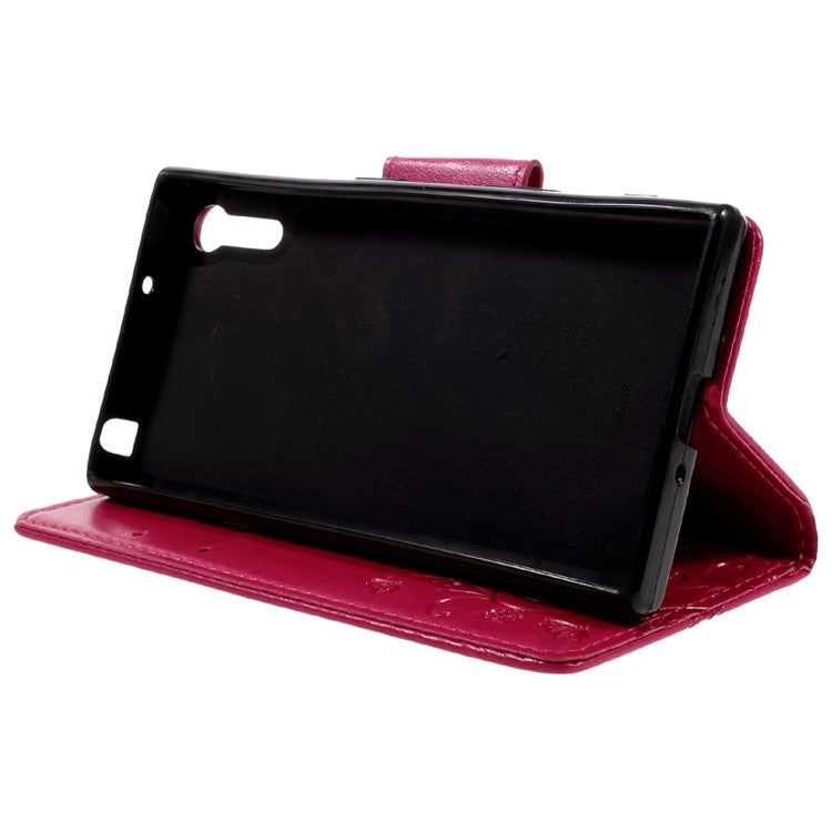 Imprint Floral Butterfly Leather Wallet Case for Sony Xperia XZs / XZ with Lanyard - Rose