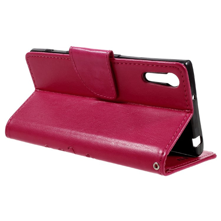 Imprint Floral Butterfly Leather Wallet Case for Sony Xperia XZs / XZ with Lanyard - Rose