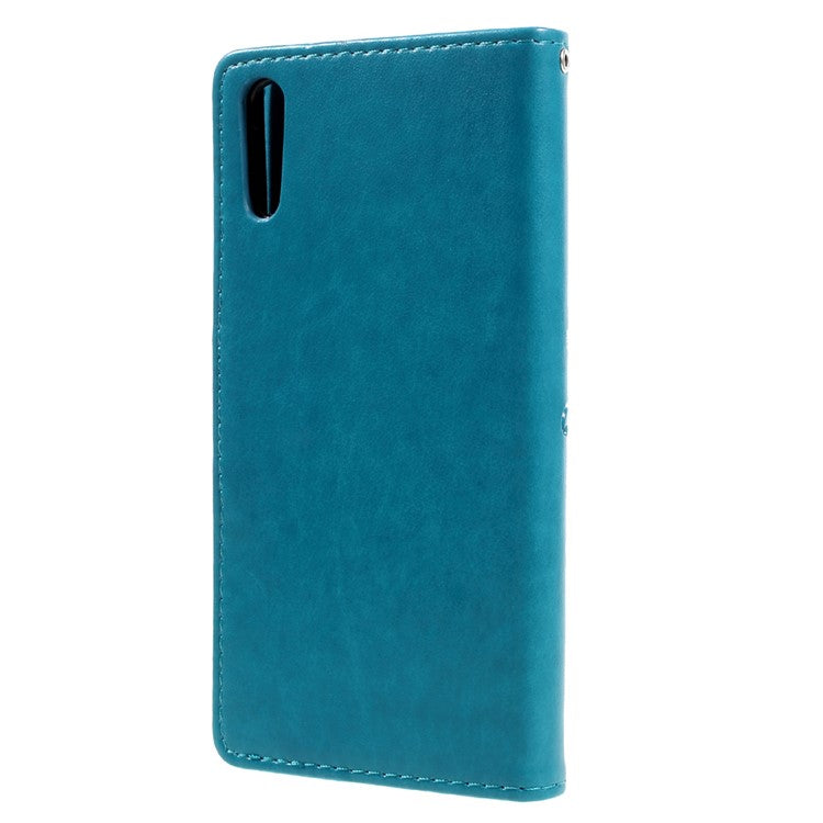 Imprint Floral Butterfly Leather Mganteic Case for Sony Xperia XZs / XZ with Lanyard - Blue