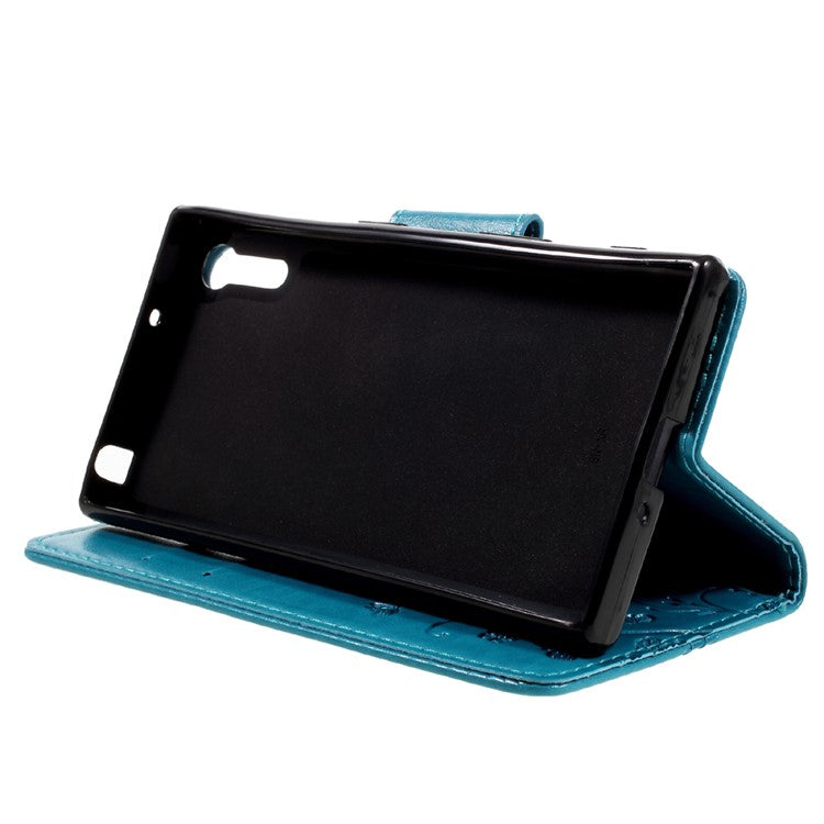 Imprint Floral Butterfly Leather Mganteic Case for Sony Xperia XZs / XZ with Lanyard - Blue