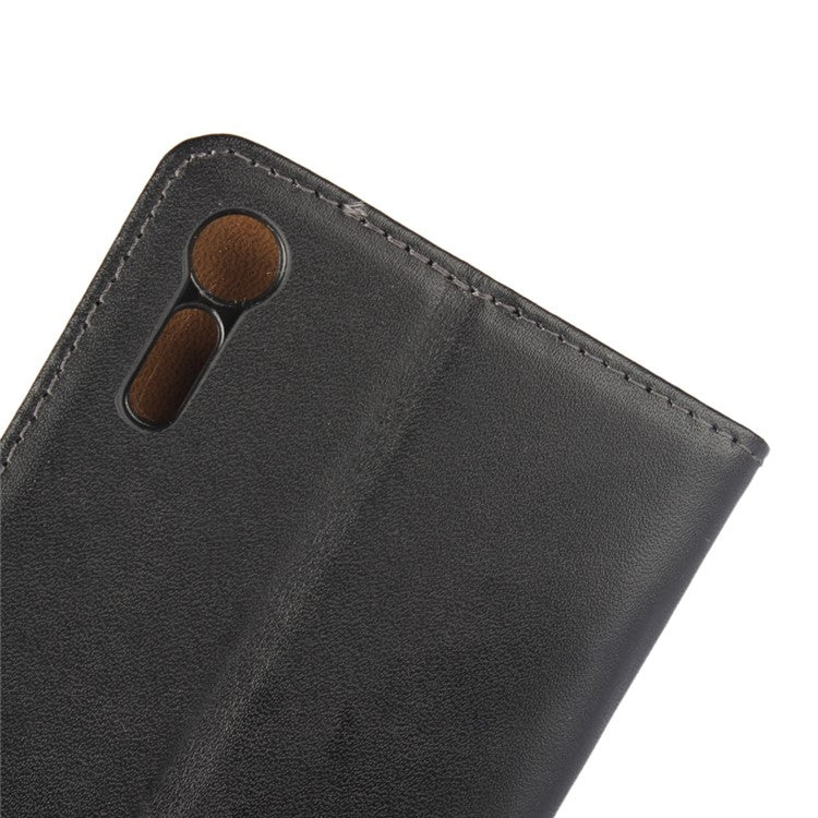 Wallet Stand Genuine Split Leather Case Cover for Sony Xperia XZs / XZ - Black