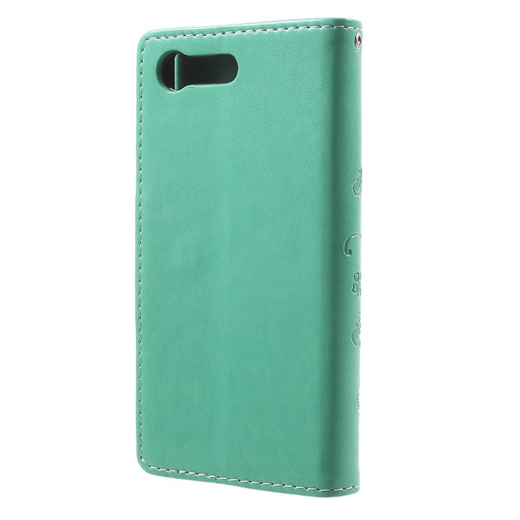 Imprinted Butterfly Flora Leather Card Holder Case for Sony Xperia X Compact - Cyan