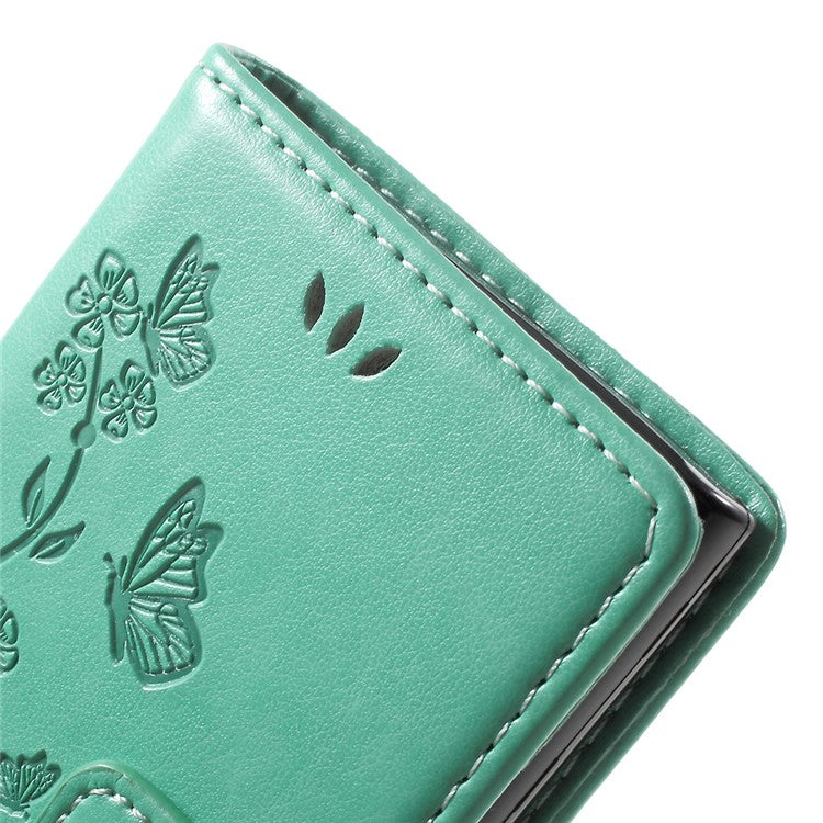 Imprinted Butterfly Flora Leather Card Holder Case for Sony Xperia X Compact - Cyan
