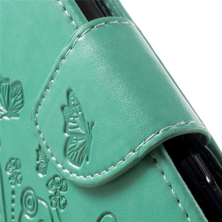 Imprinted Butterfly Flora Leather Card Holder Case for Sony Xperia X Compact - Cyan