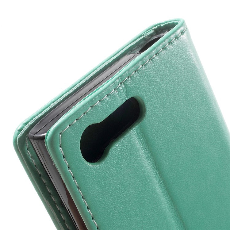 Imprinted Butterfly Flora Leather Card Holder Case for Sony Xperia X Compact - Cyan