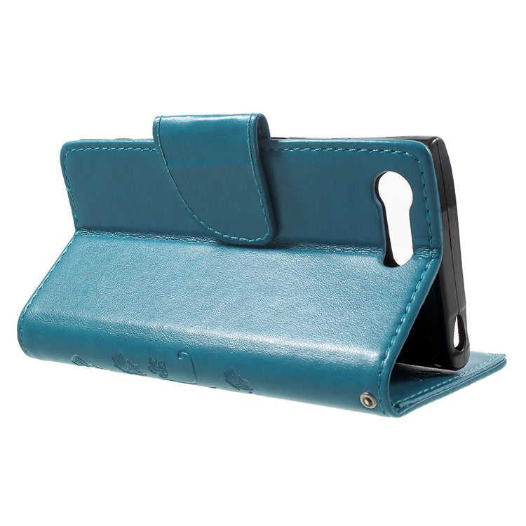 Imprinted Butterfly Flora Wallet Leather Stand Case for Sony Xperia X Compact - Blue