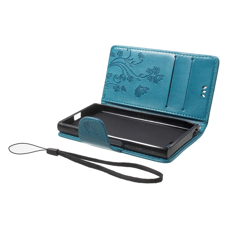 Imprinted Butterfly Flora Wallet Leather Stand Case for Sony Xperia X Compact - Blue
