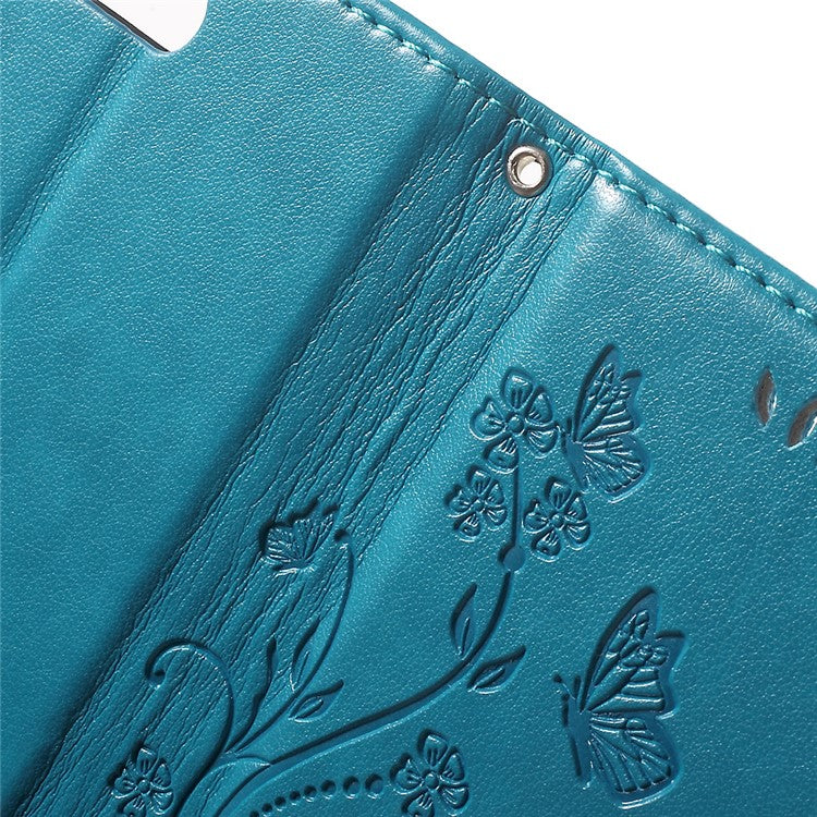 Imprinted Butterfly Flora Wallet Leather Stand Case for Sony Xperia X Compact - Blue